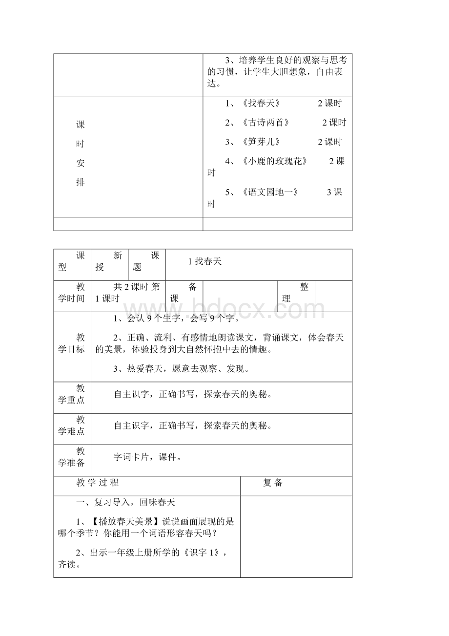 人教版二年级语文12单元教案表格式.docx_第2页