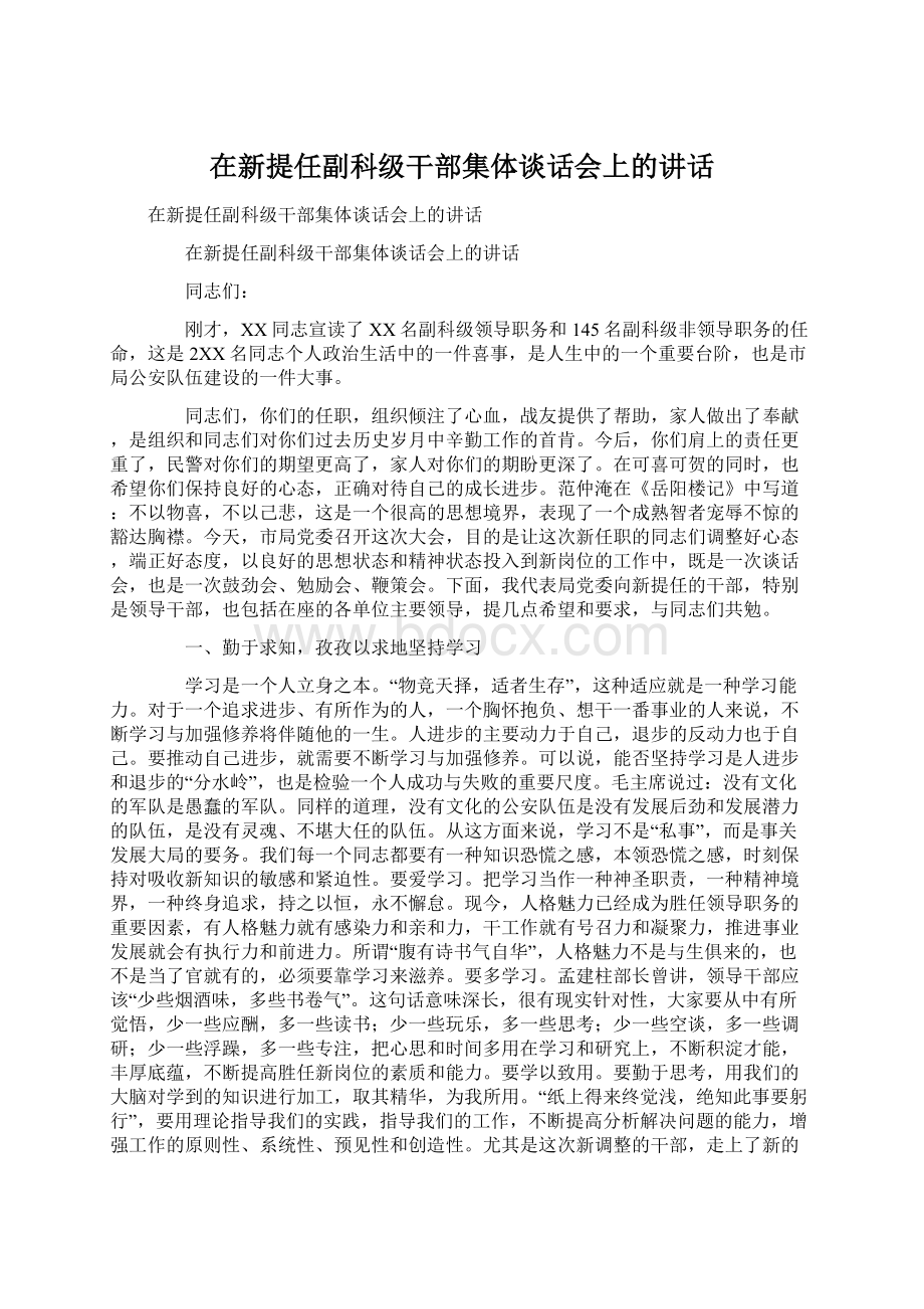 在新提任副科级干部集体谈话会上的讲话Word文档下载推荐.docx