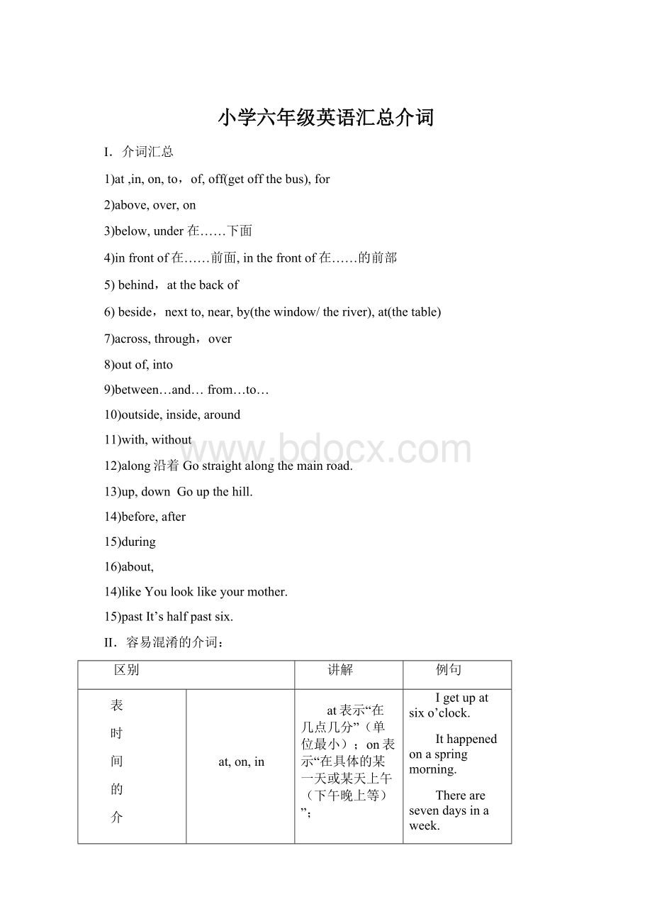 小学六年级英语汇总介词Word文档下载推荐.docx