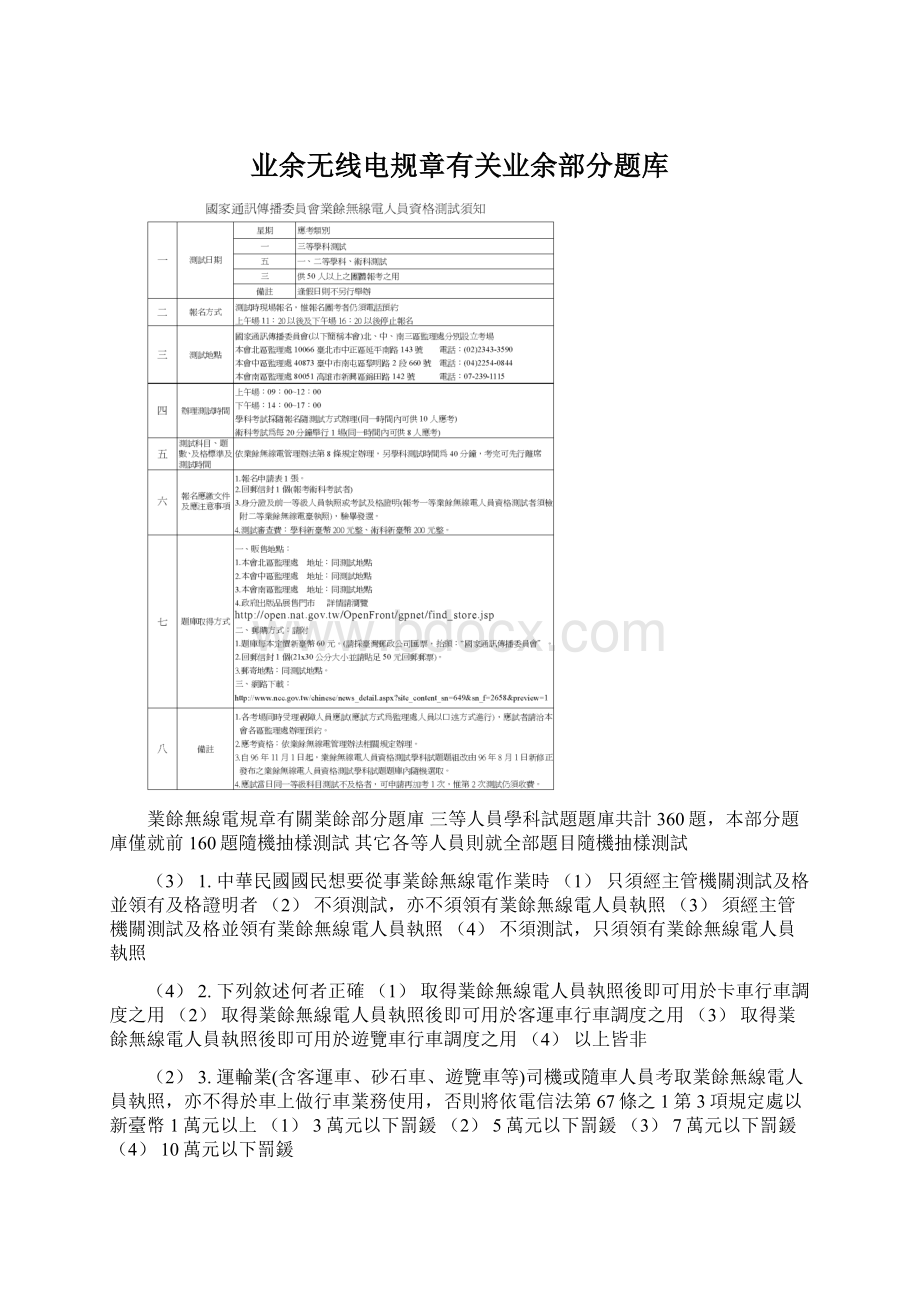 业余无线电规章有关业余部分题库.docx_第1页