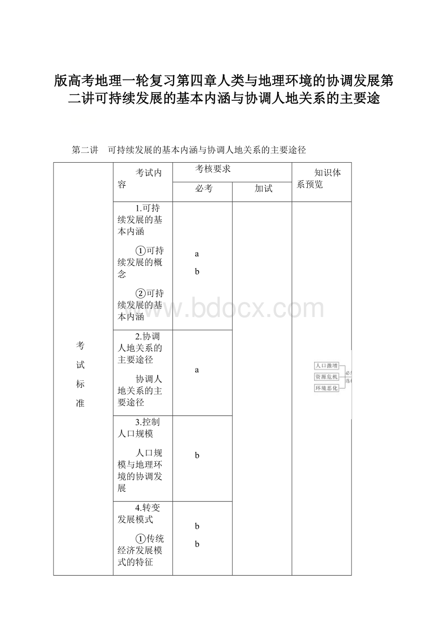 版高考地理一轮复习第四章人类与地理环境的协调发展第二讲可持续发展的基本内涵与协调人地关系的主要途.docx_第1页