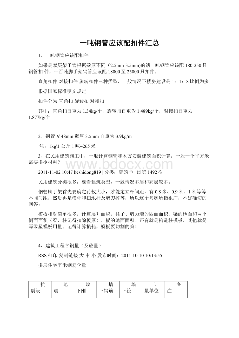 一吨钢管应该配扣件汇总.docx