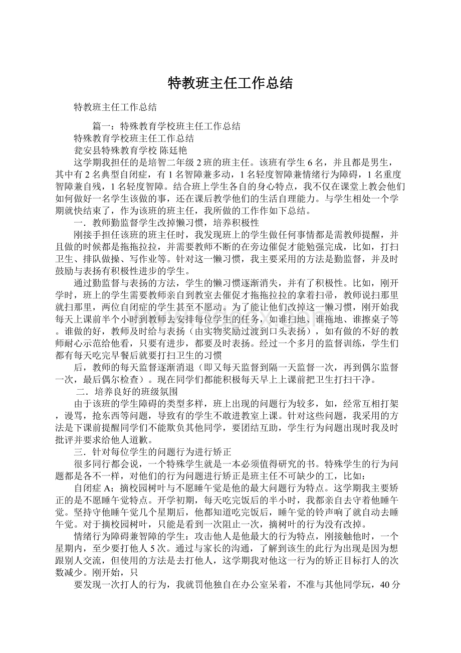 特教班主任工作总结文档格式.docx