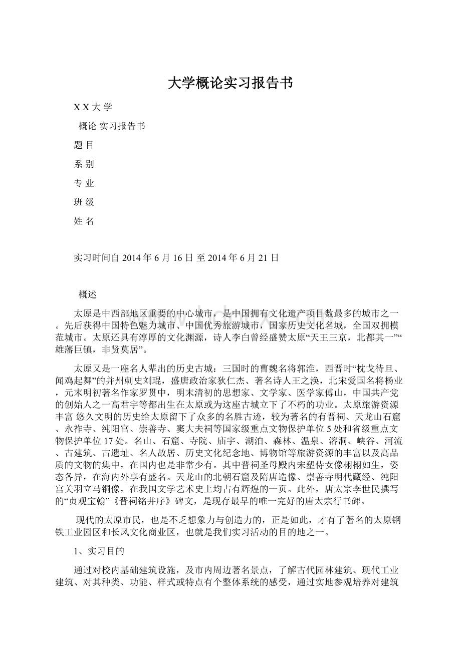 大学概论实习报告书Word格式文档下载.docx