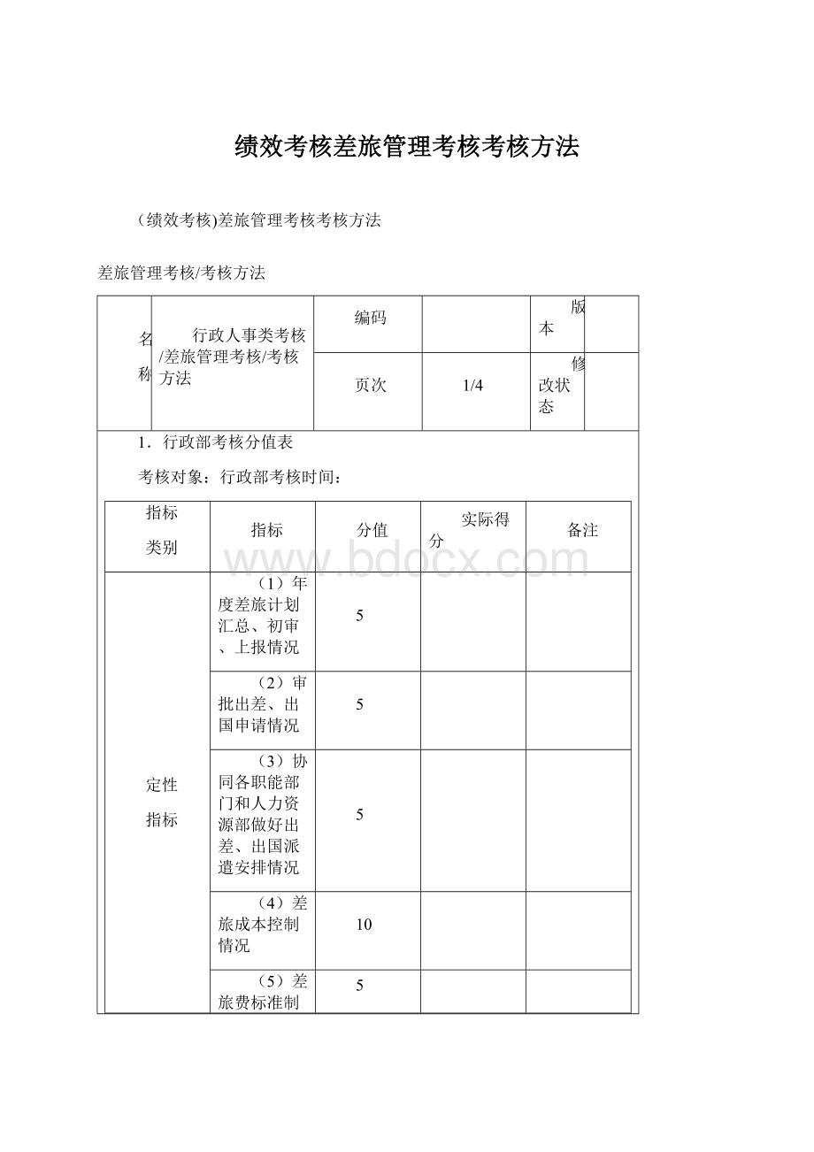 绩效考核差旅管理考核考核方法.docx