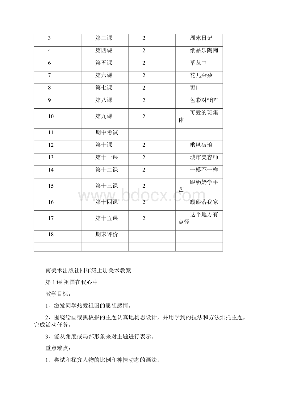 湖南美术出版社四年级上册美术教案设计进度计划清单Word格式文档下载.docx_第2页