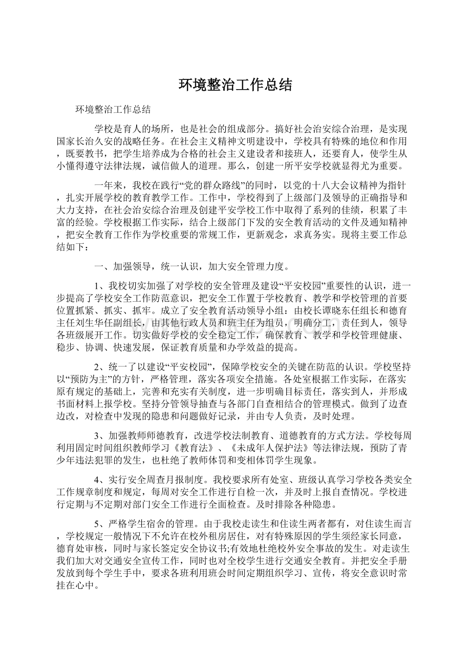 环境整治工作总结Word格式.docx