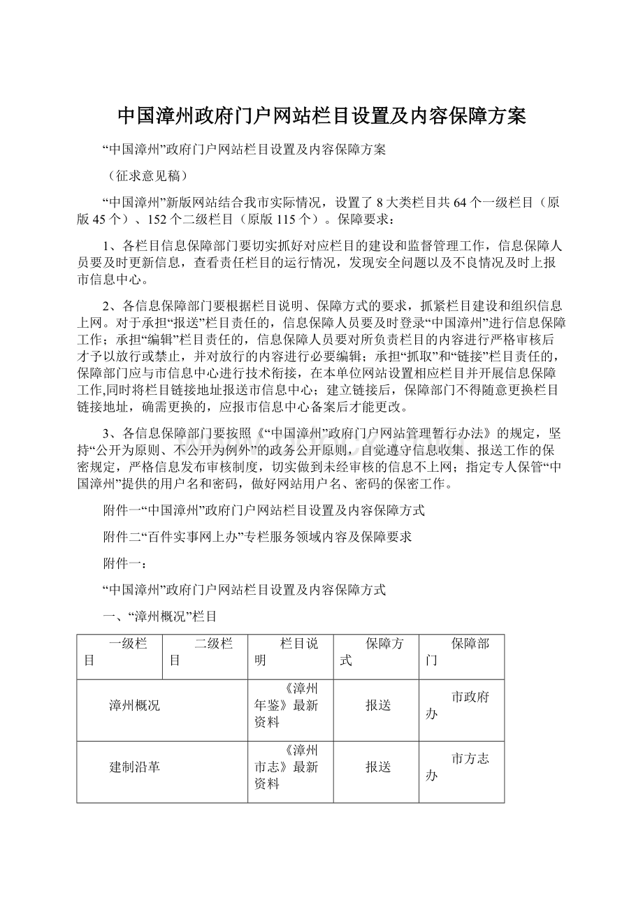 中国漳州政府门户网站栏目设置及内容保障方案.docx