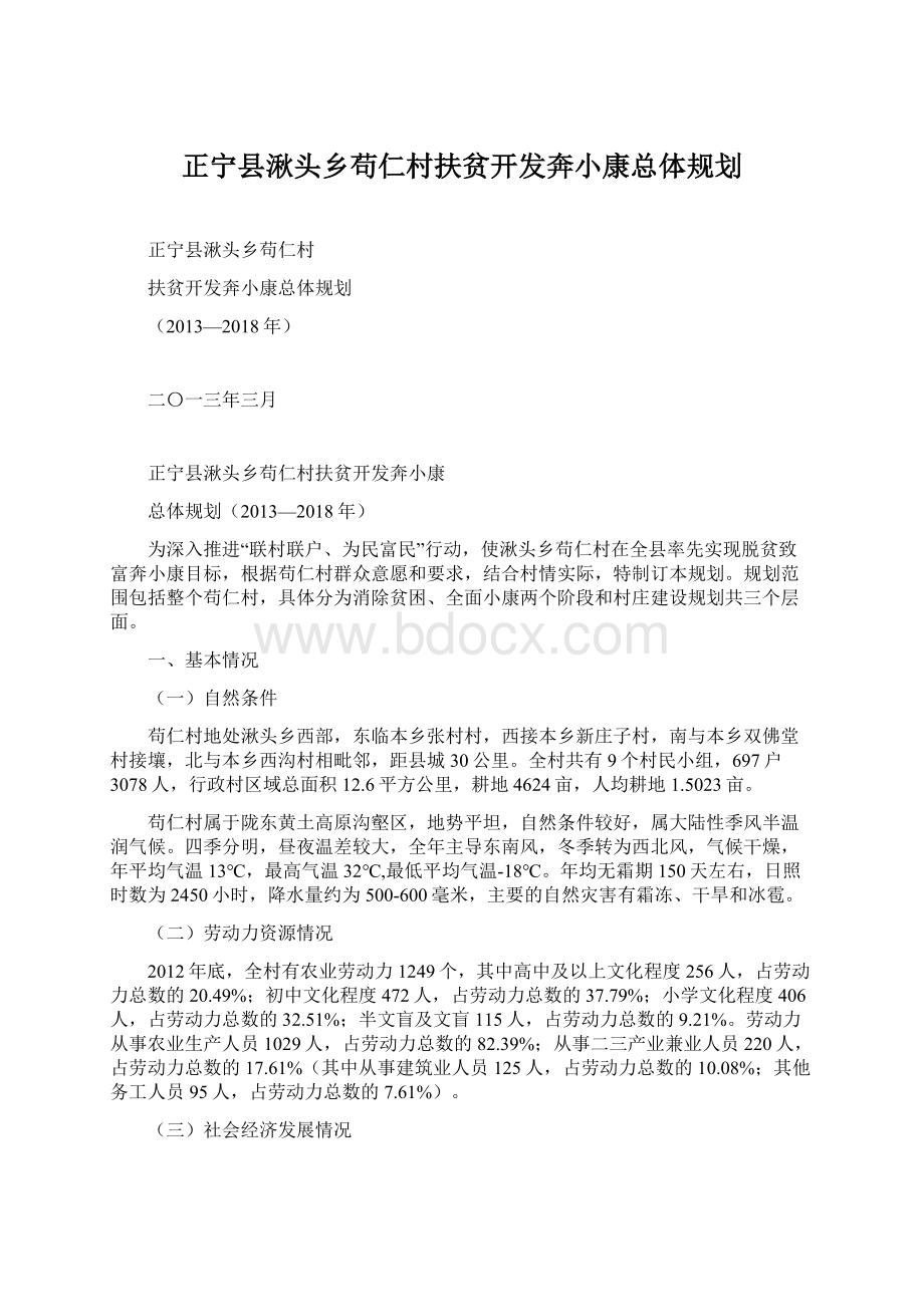 正宁县湫头乡苟仁村扶贫开发奔小康总体规划.docx