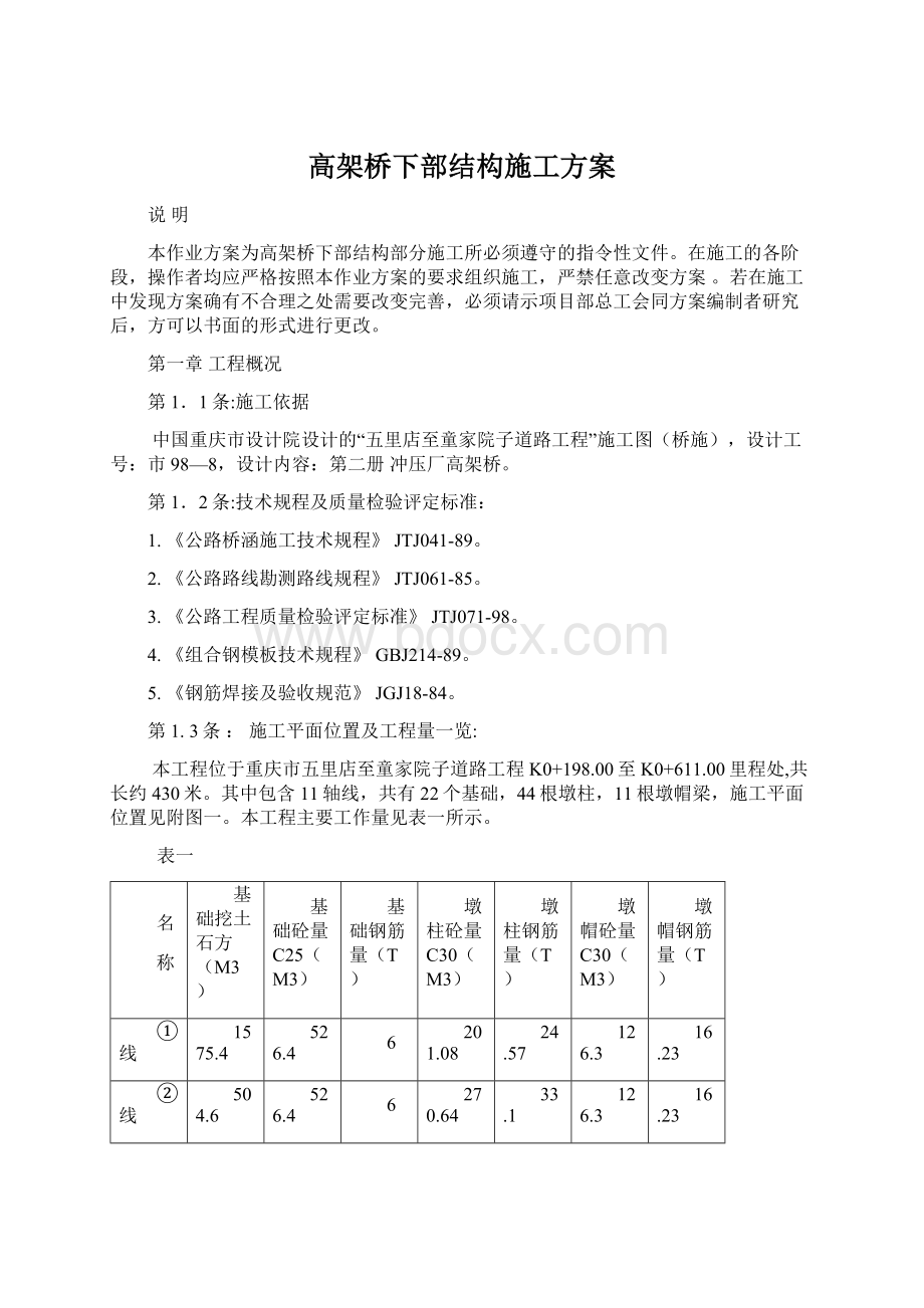 高架桥下部结构施工方案Word文档格式.docx