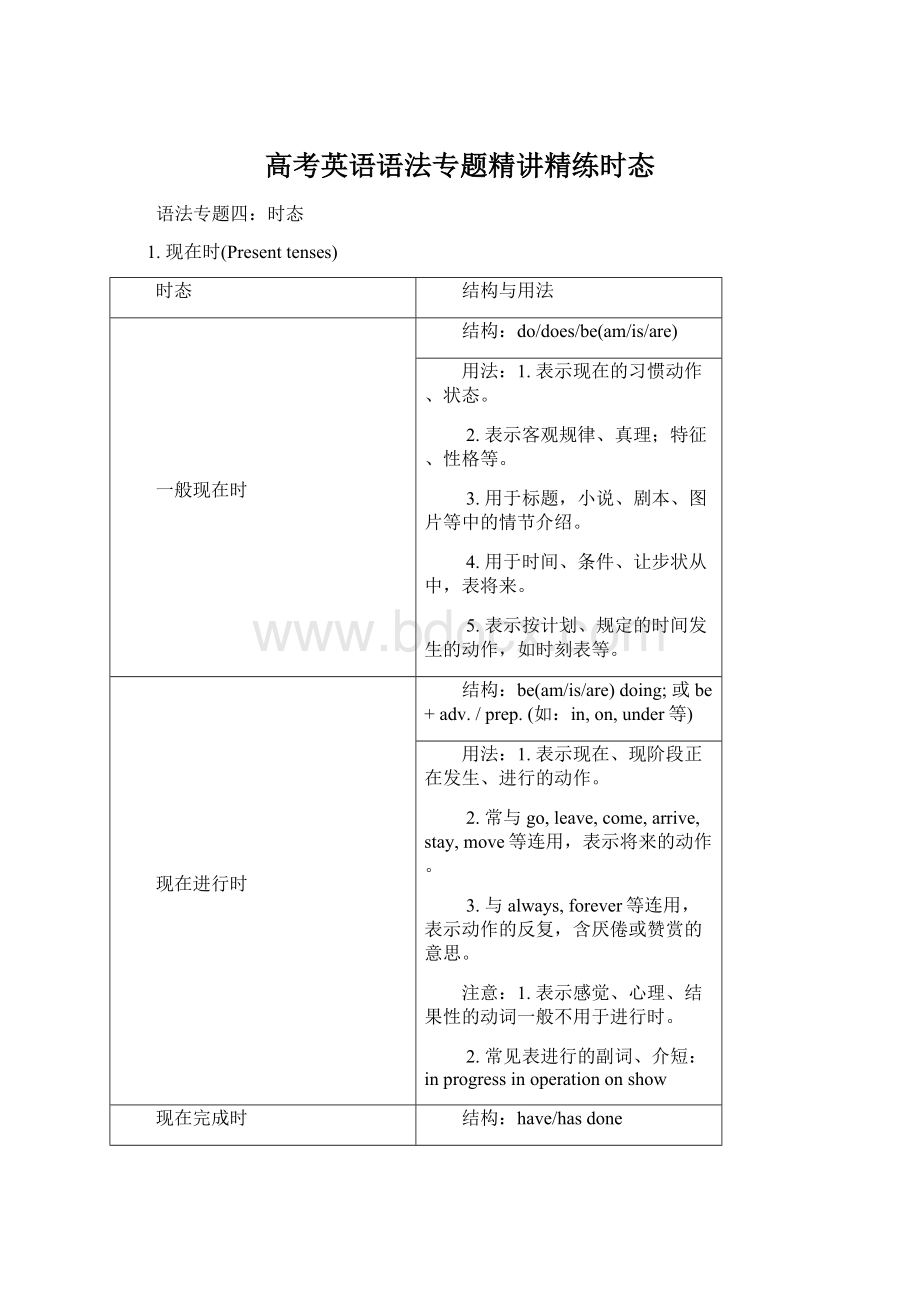 高考英语语法专题精讲精练时态Word下载.docx_第1页