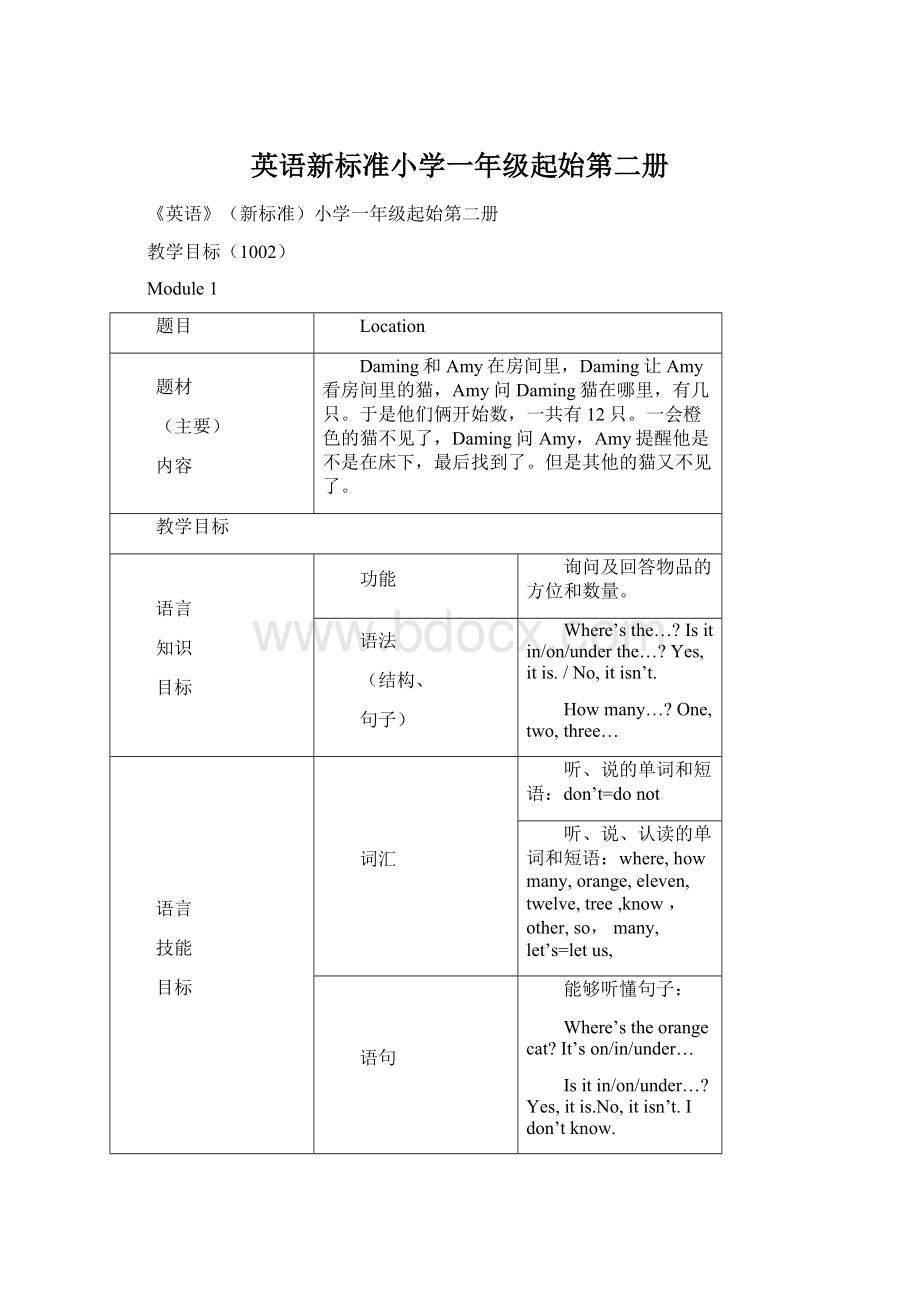 英语新标准小学一年级起始第二册Word格式.docx