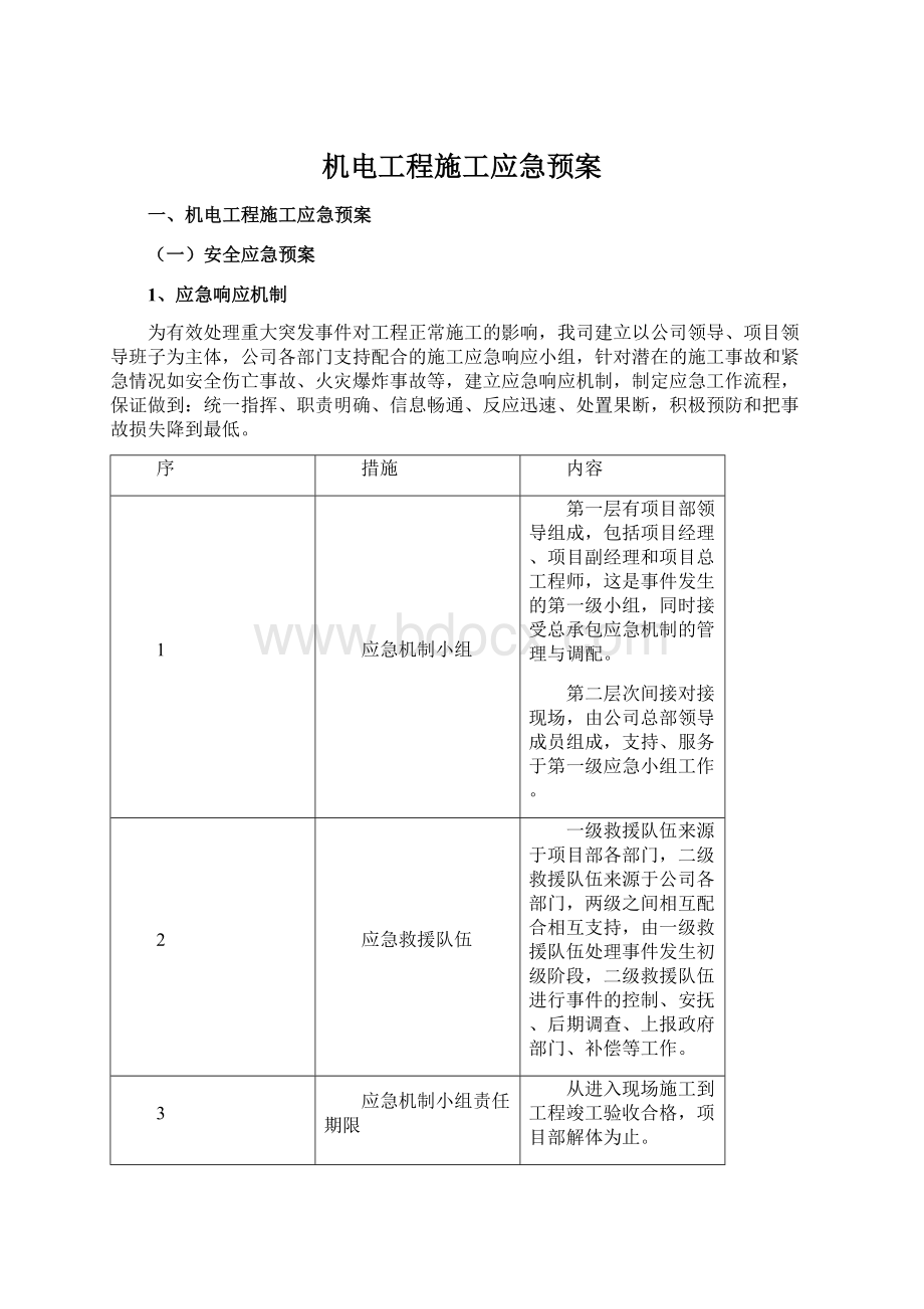 机电工程施工应急预案文档格式.docx