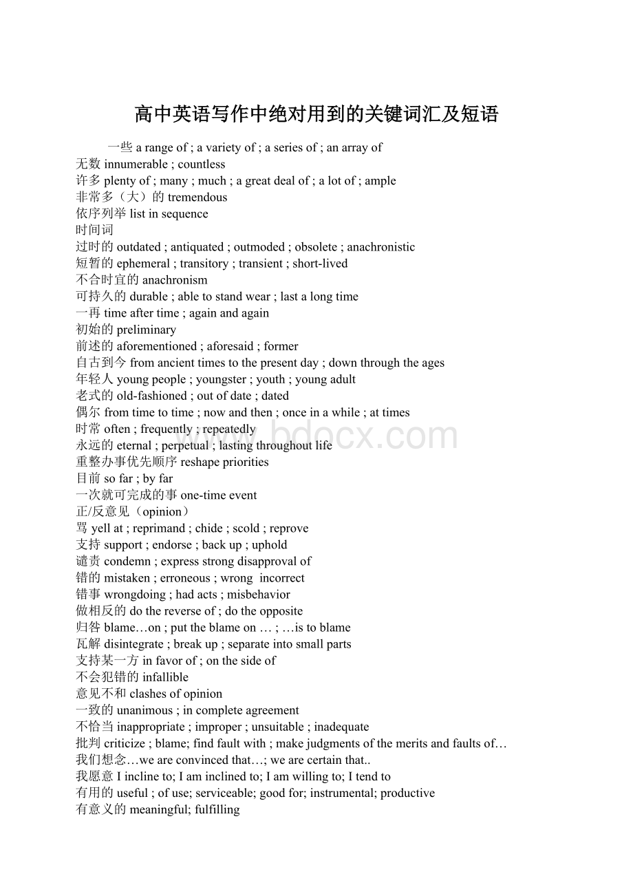 高中英语写作中绝对用到的关键词汇及短语.docx_第1页