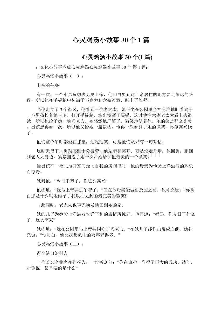 心灵鸡汤小故事30个1篇Word文档格式.docx