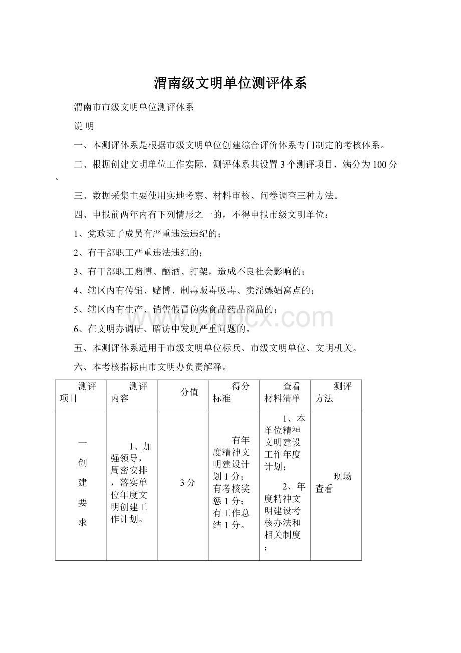 渭南级文明单位测评体系.docx