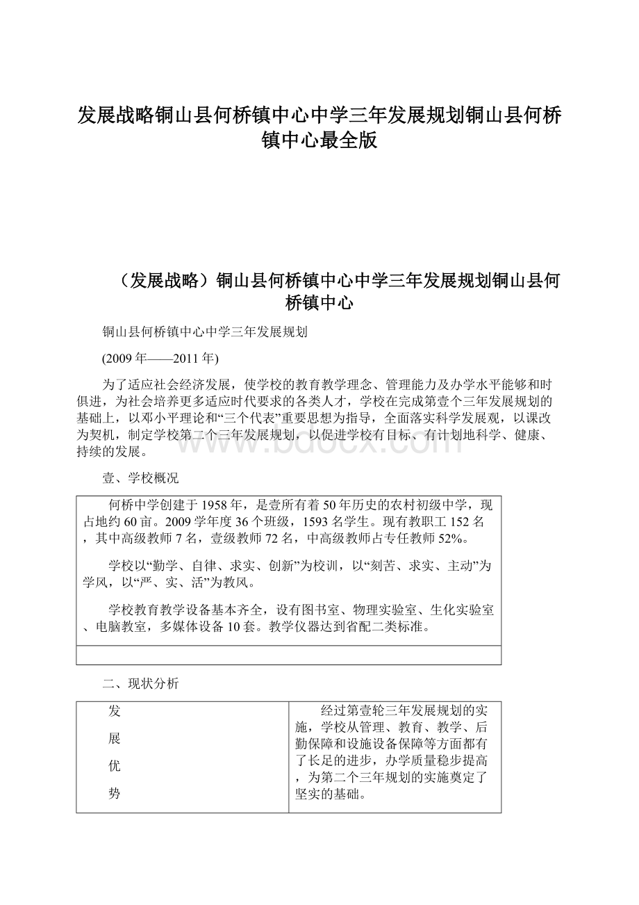 发展战略铜山县何桥镇中心中学三年发展规划铜山县何桥镇中心最全版.docx_第1页