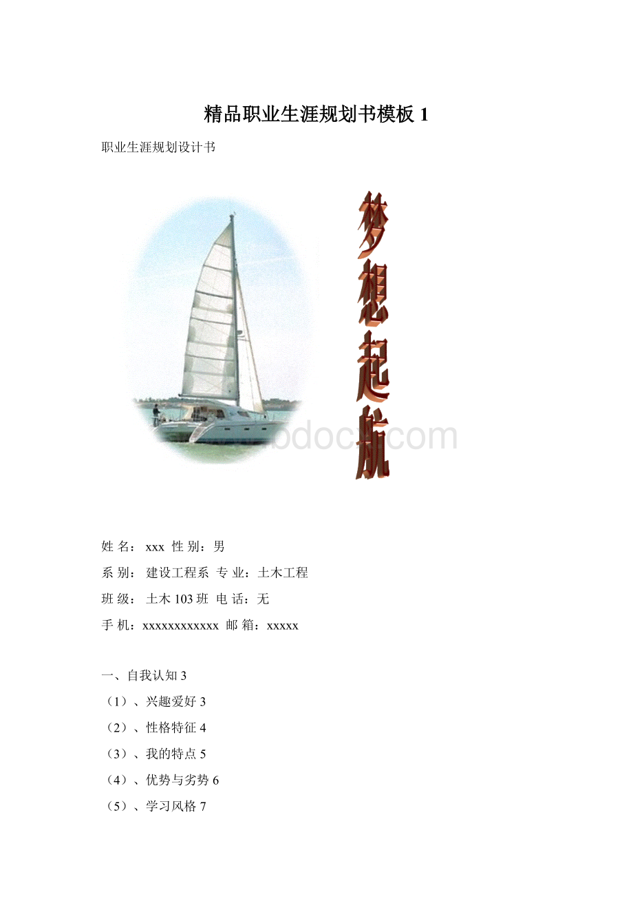 精品职业生涯规划书模板1.docx_第1页