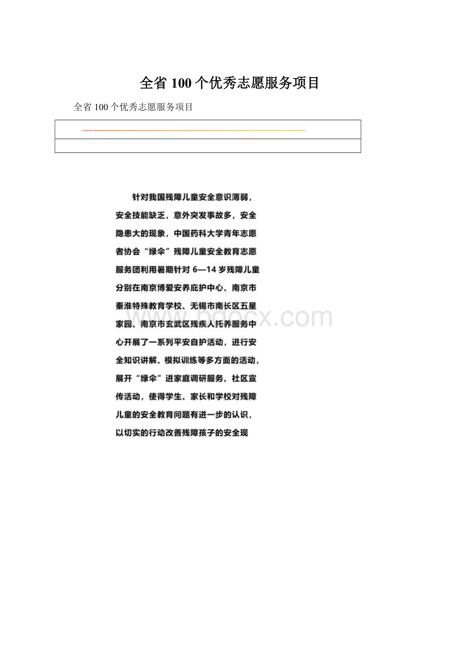 全省100个优秀志愿服务项目.docx_第1页