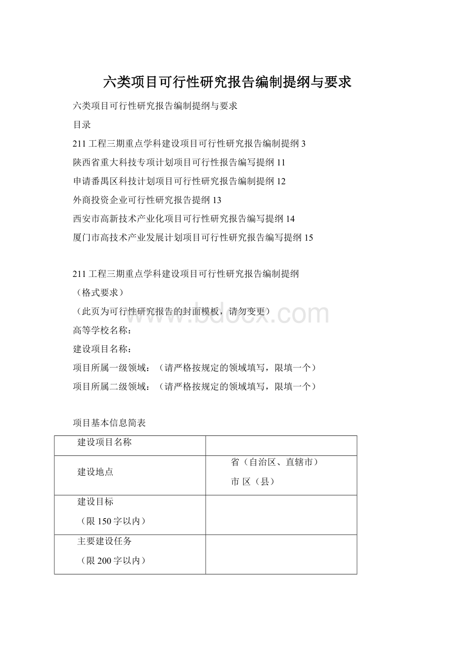 六类项目可行性研究报告编制提纲与要求Word文档格式.docx_第1页