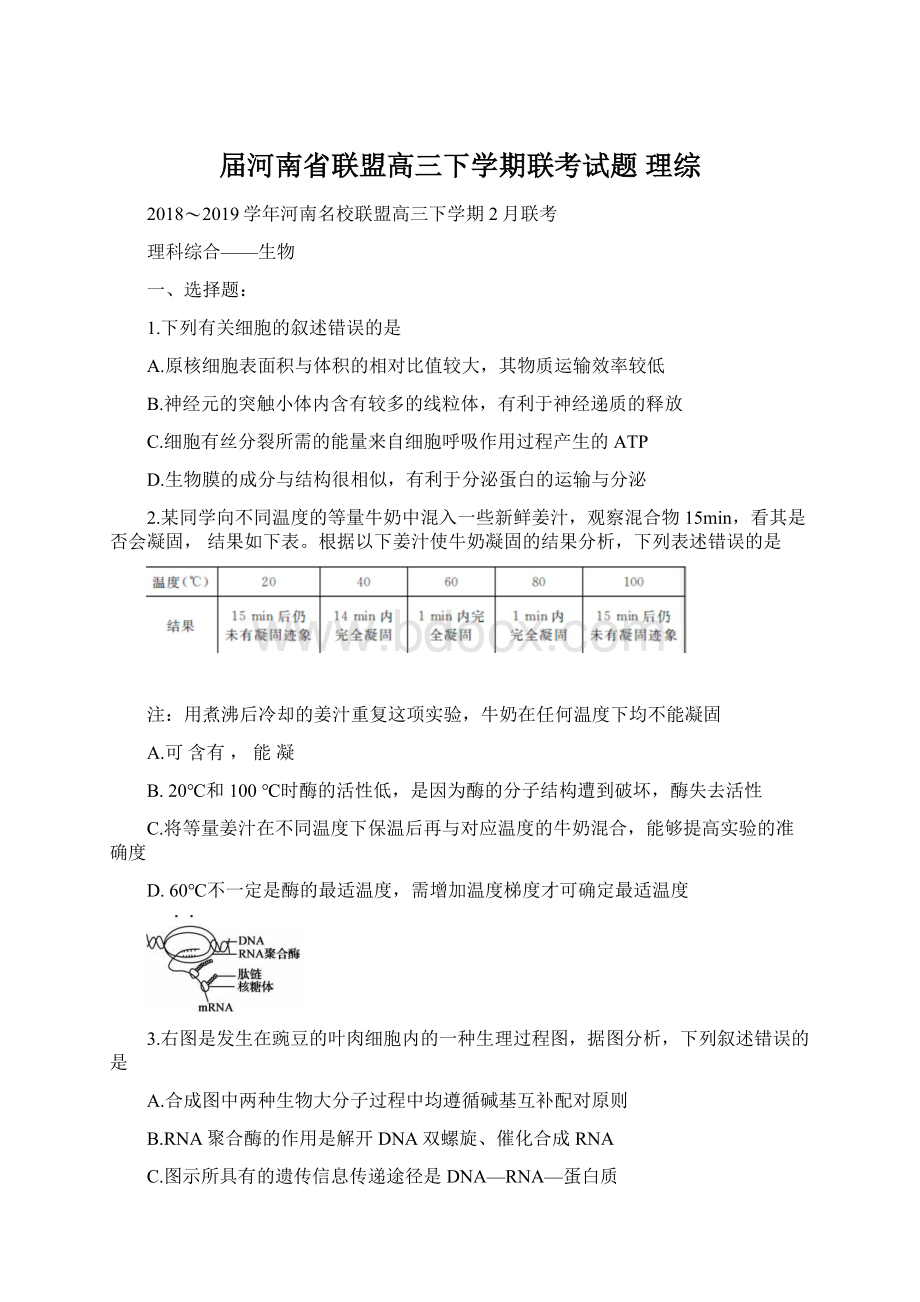 届河南省联盟高三下学期联考试题 理综Word格式.docx