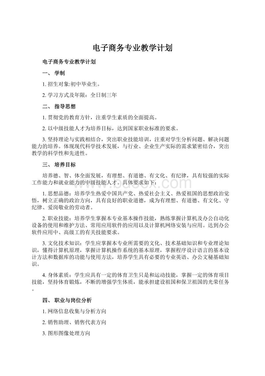 电子商务专业教学计划Word文档下载推荐.docx