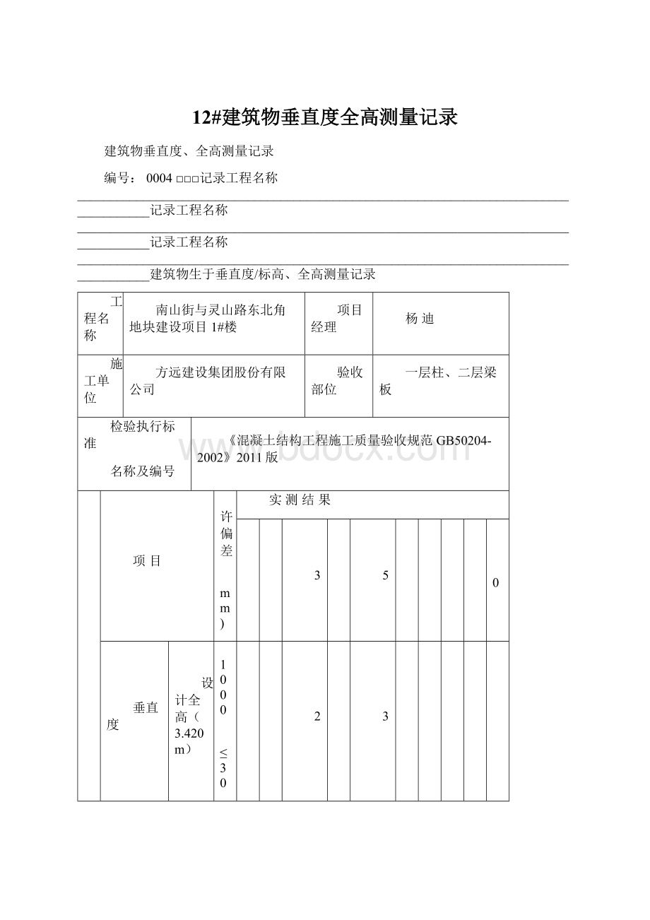 12#建筑物垂直度全高测量记录文档格式.docx