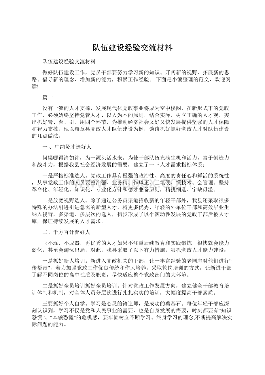 队伍建设经验交流材料文档格式.docx_第1页