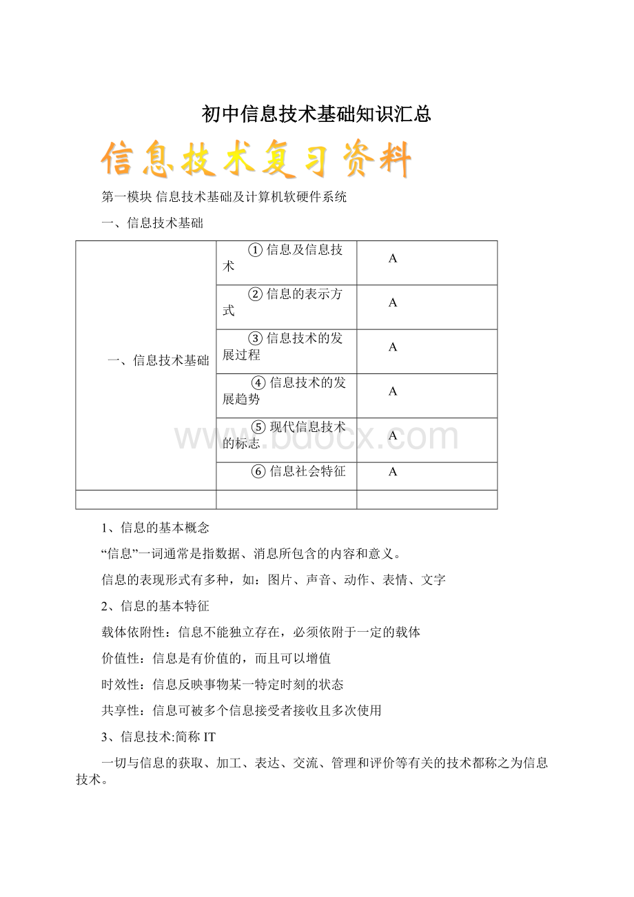 初中信息技术基础知识汇总Word下载.docx