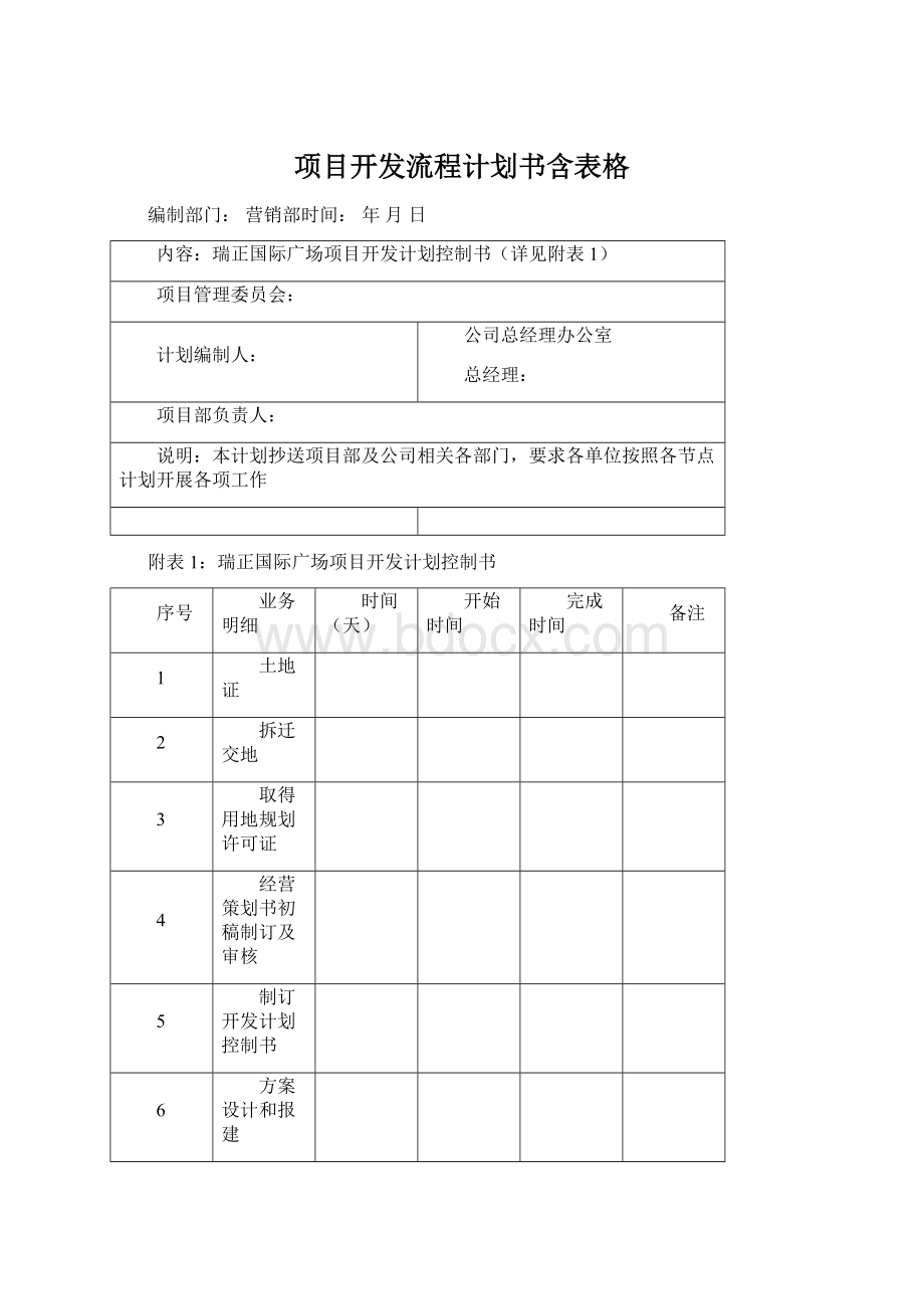 项目开发流程计划书含表格.docx