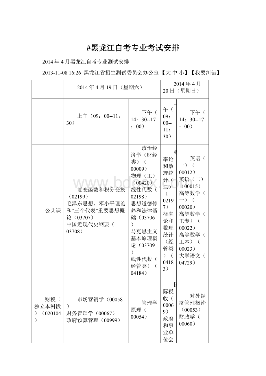 #黑龙江自考专业考试安排.docx_第1页