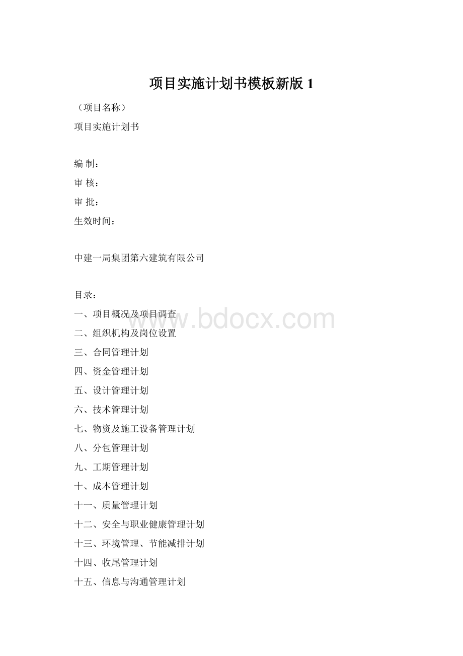 项目实施计划书模板新版 1Word文档格式.docx