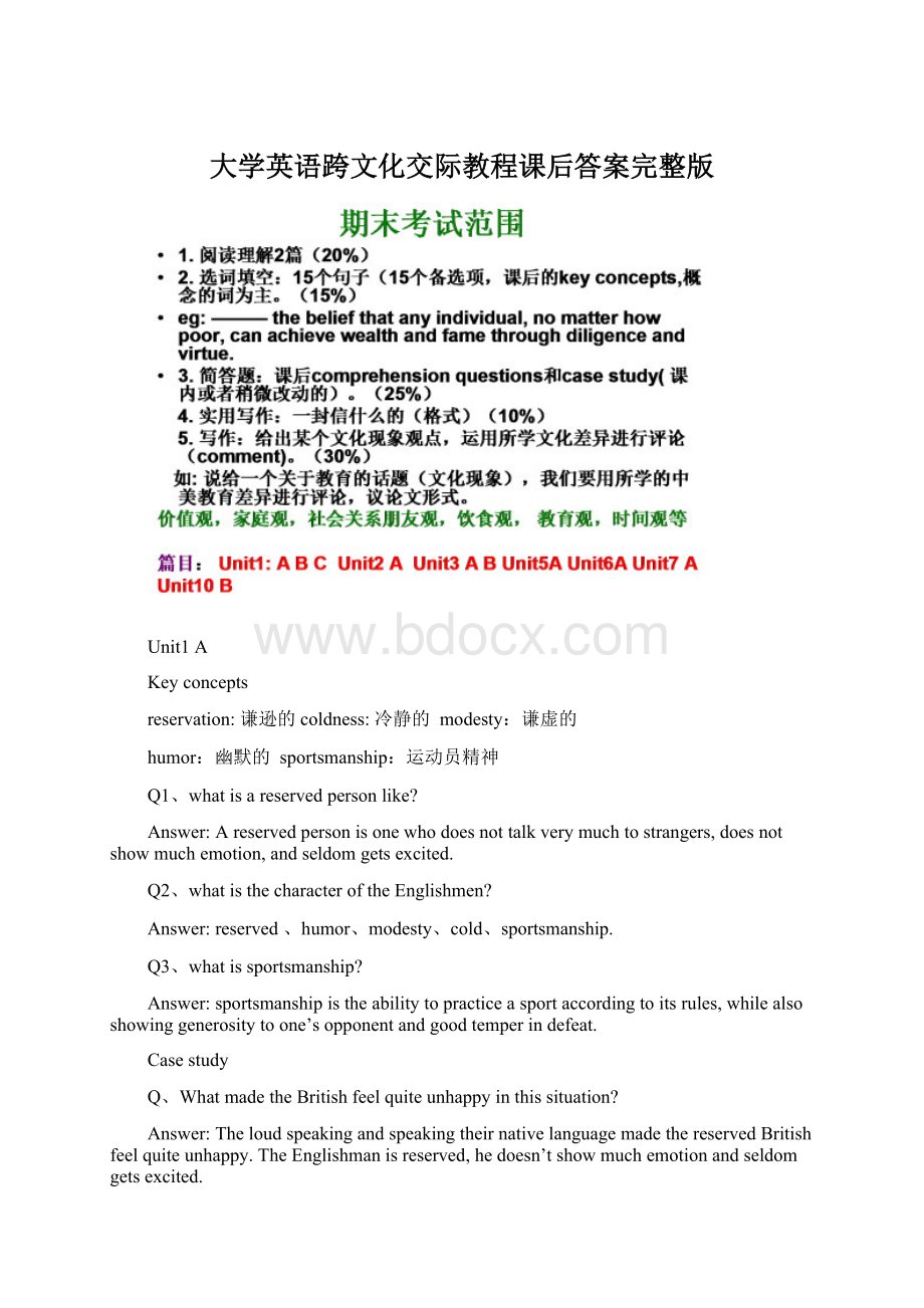 大学英语跨文化交际教程课后答案完整版.docx_第1页