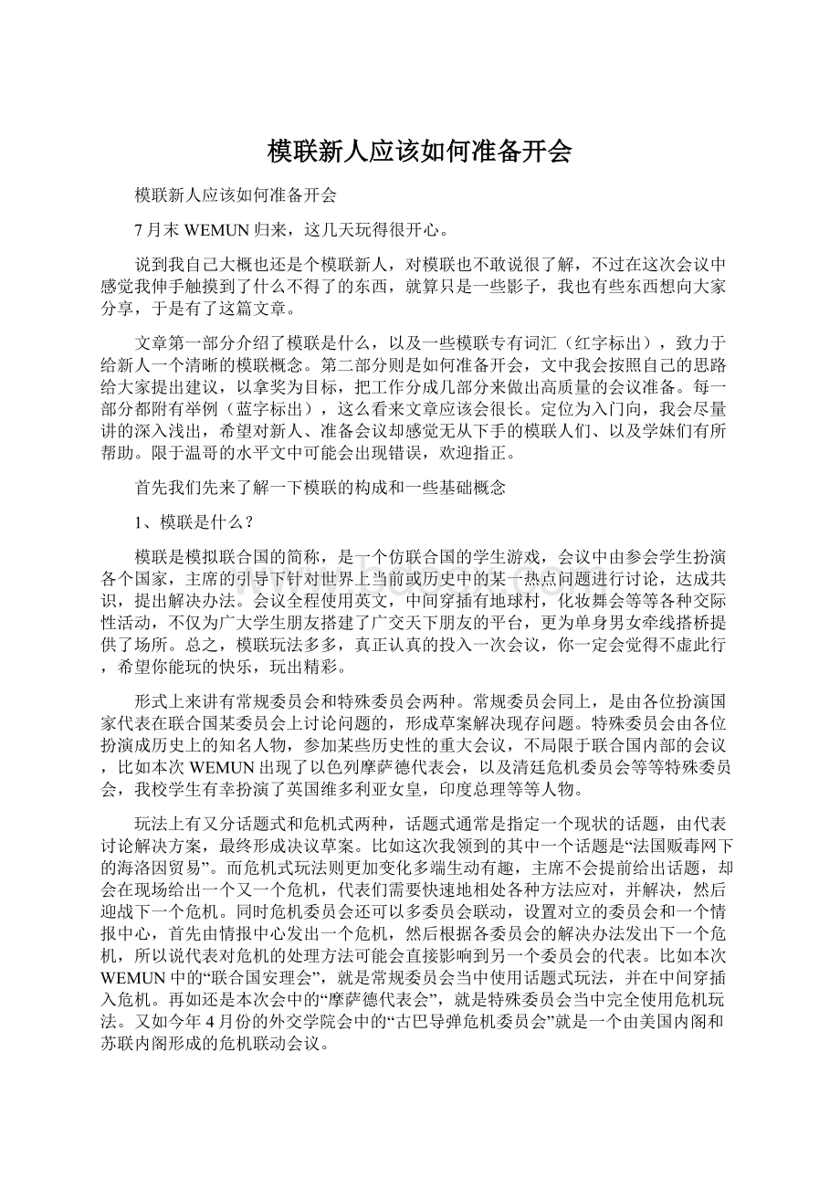 模联新人应该如何准备开会Word下载.docx