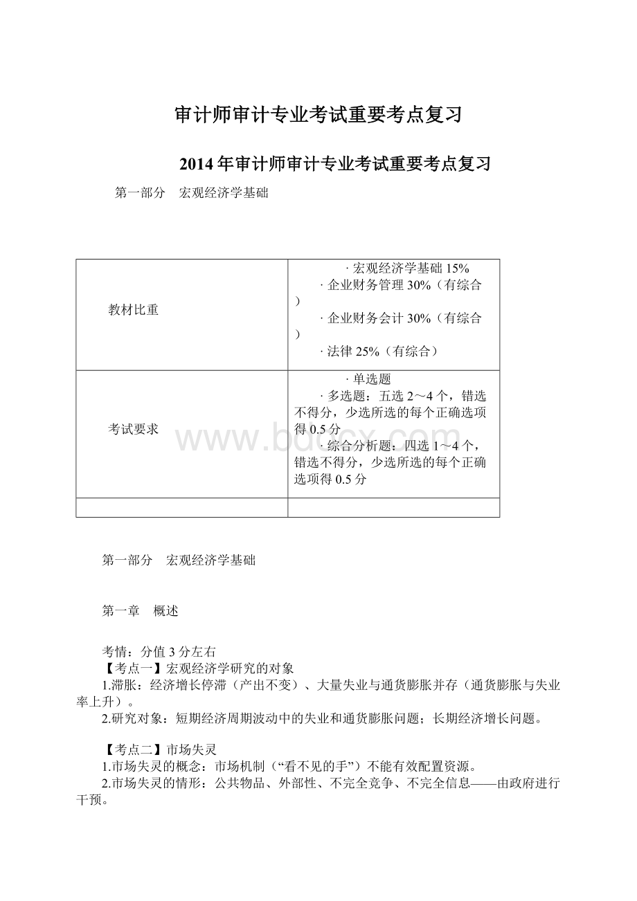 审计师审计专业考试重要考点复习Word下载.docx