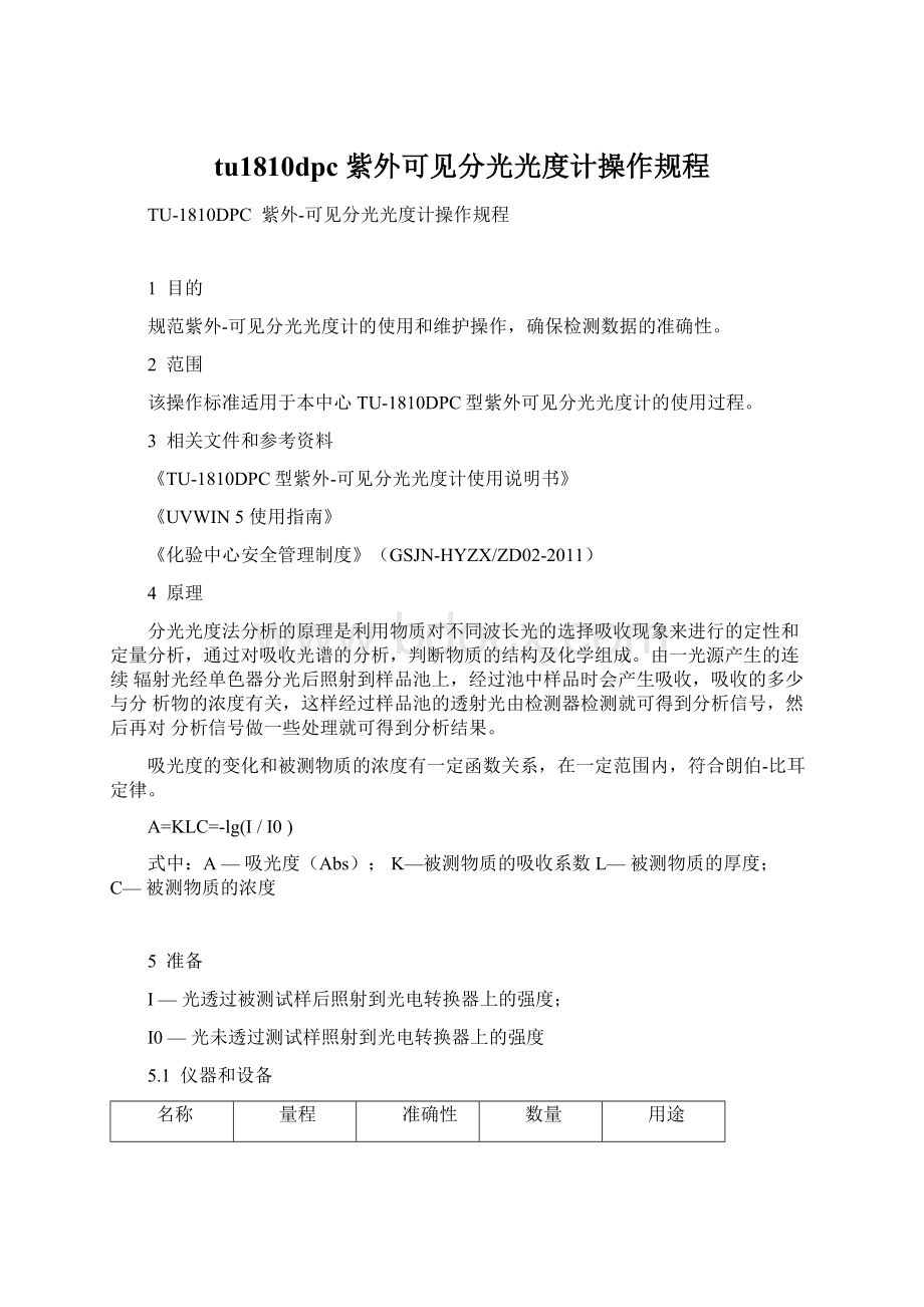 tu1810dpc紫外可见分光光度计操作规程.docx_第1页