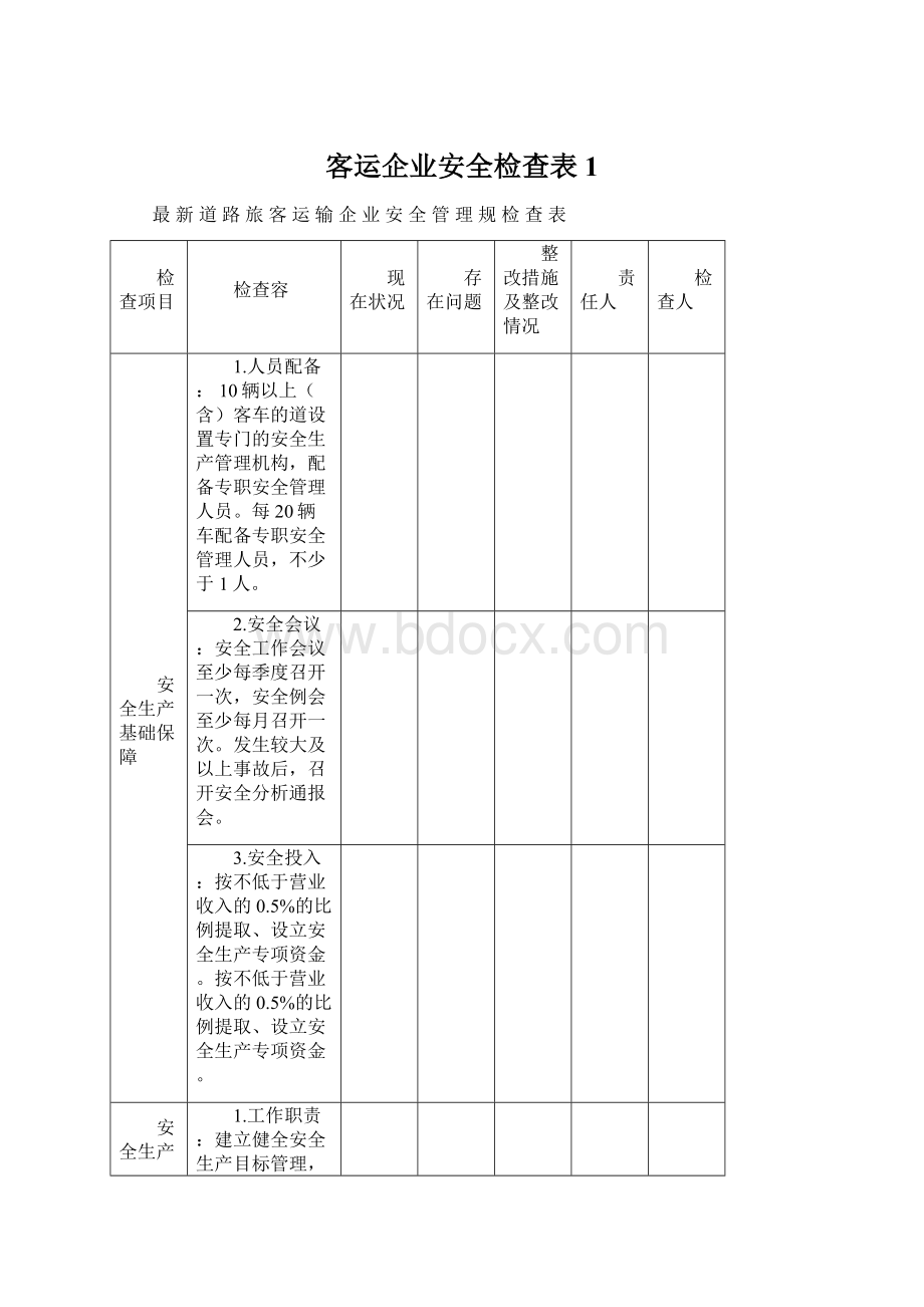 客运企业安全检查表1Word文档下载推荐.docx