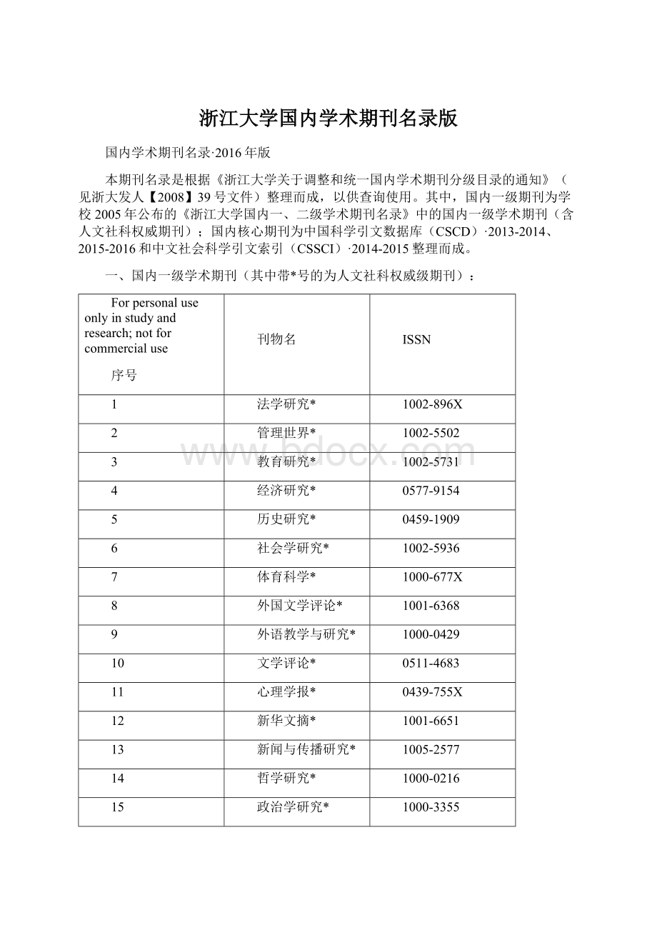 浙江大学国内学术期刊名录版Word文档格式.docx