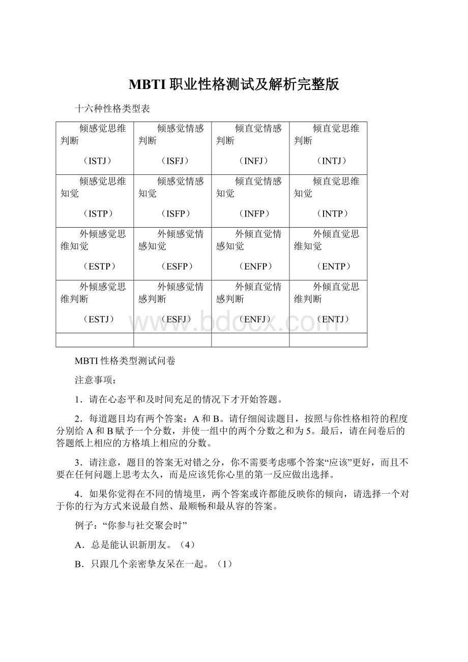 MBTI职业性格测试及解析完整版.docx_第1页