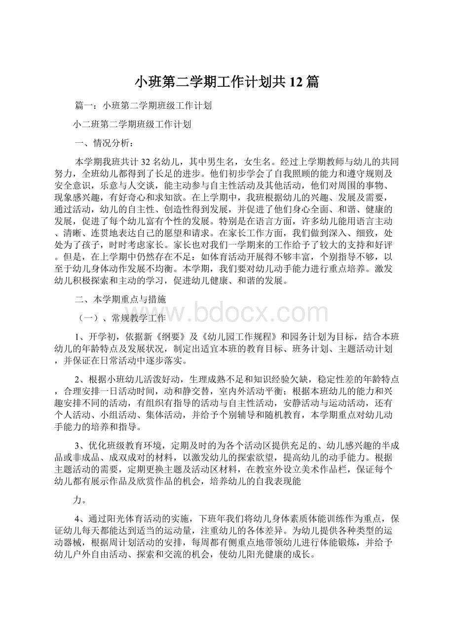 小班第二学期工作计划共12篇Word文档下载推荐.docx