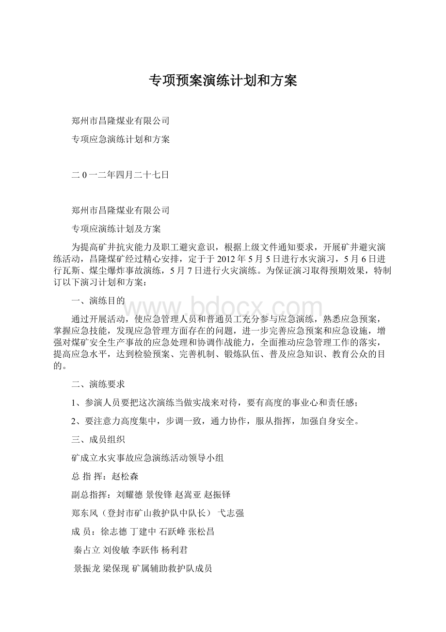 专项预案演练计划和方案文档格式.docx_第1页