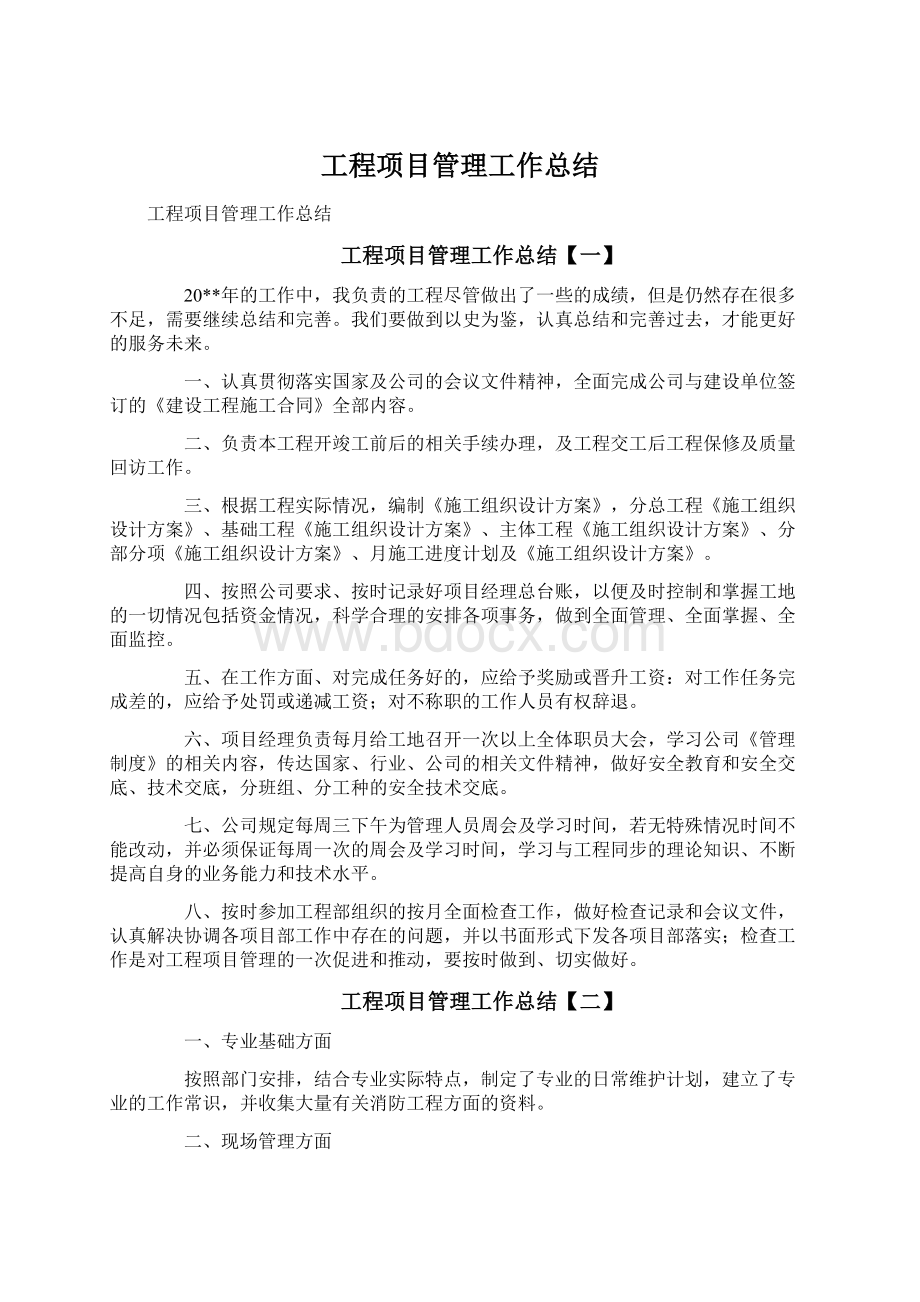 工程项目管理工作总结.docx