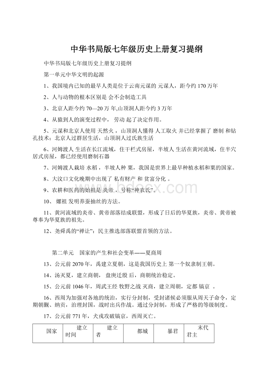 中华书局版七年级历史上册复习提纲Word文件下载.docx