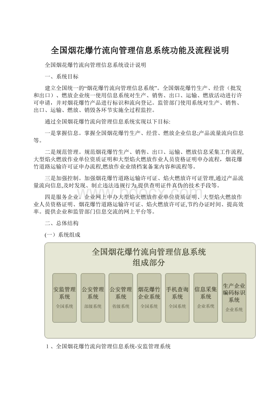 全国烟花爆竹流向管理信息系统功能及流程说明Word文件下载.docx