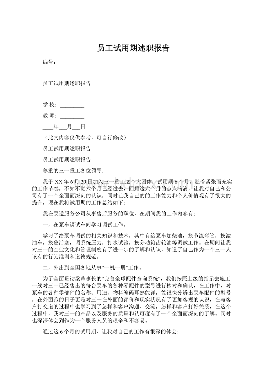 员工试用期述职报告Word文档格式.docx_第1页