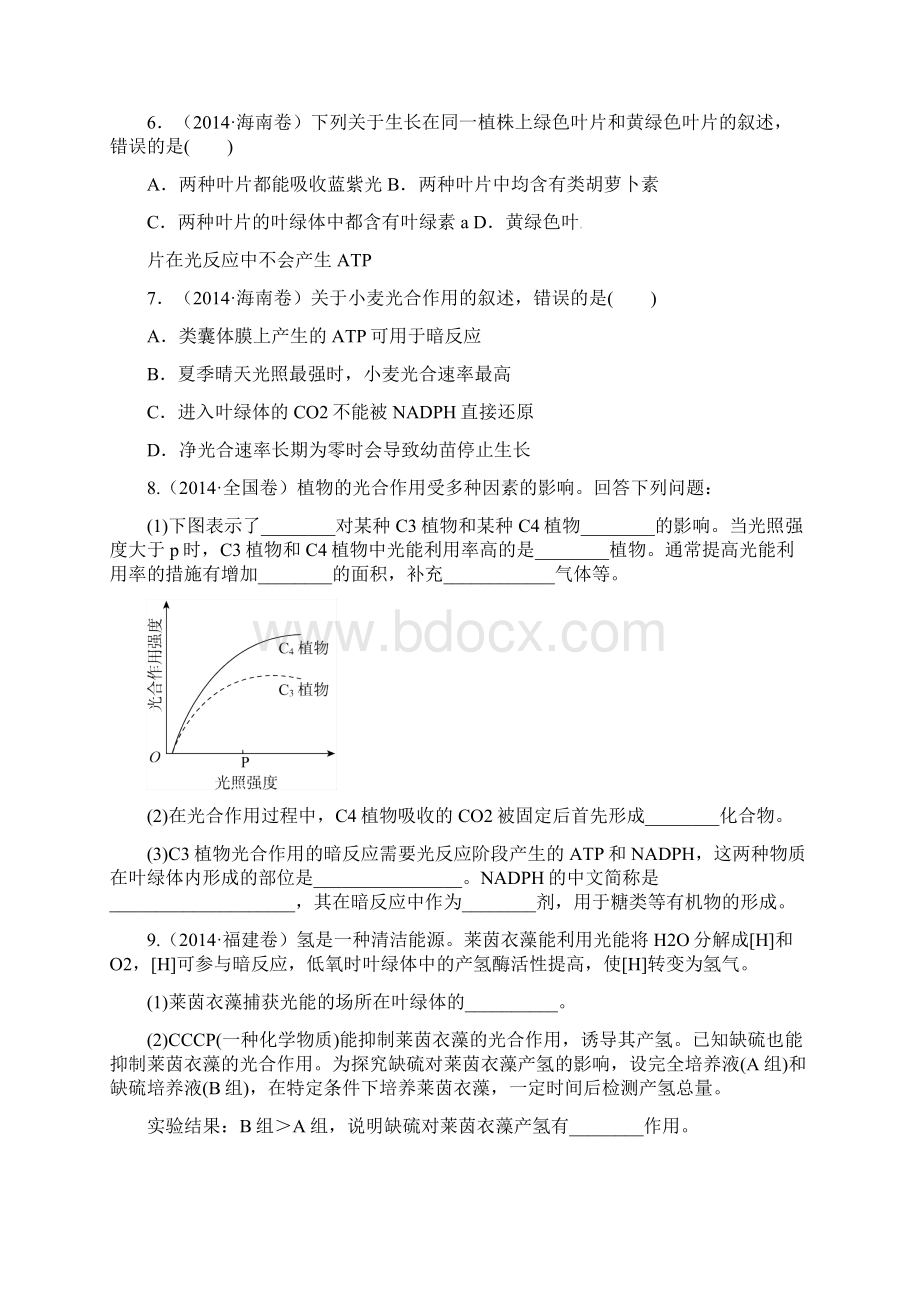 河北省清河挥公实验中学届高三生物一轮复习 专题 光与光合作用练习.docx_第2页