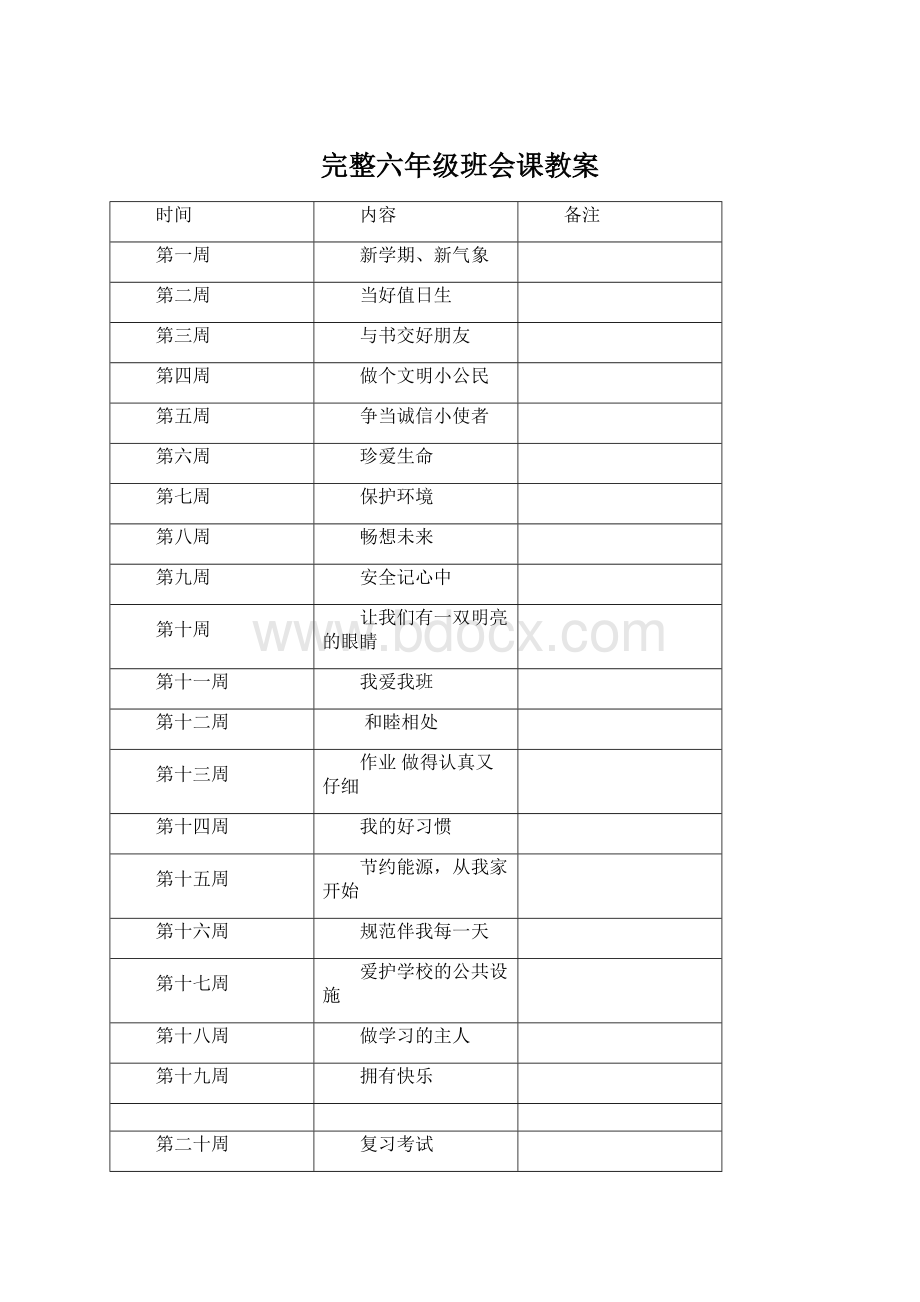 完整六年级班会课教案Word文档格式.docx