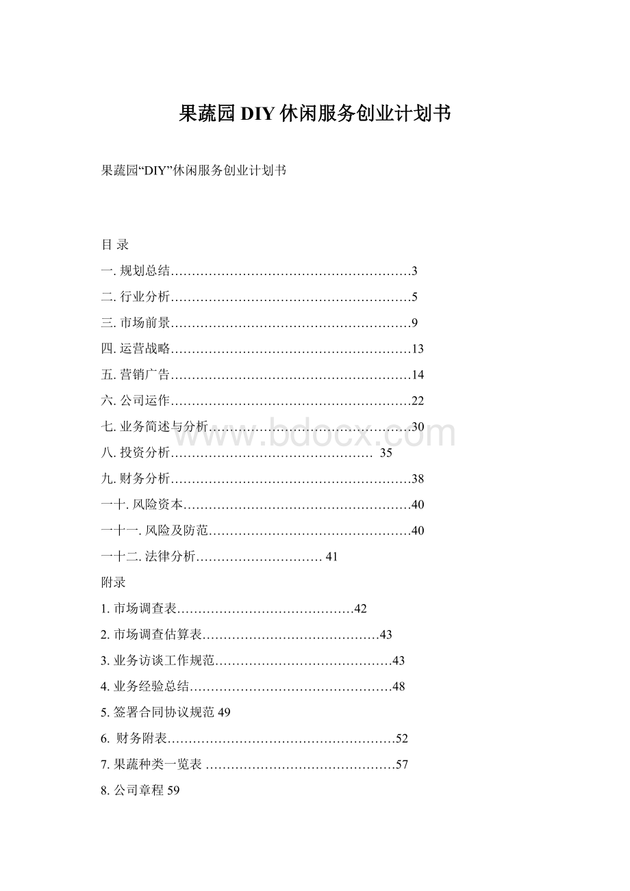 果蔬园DIY休闲服务创业计划书.docx