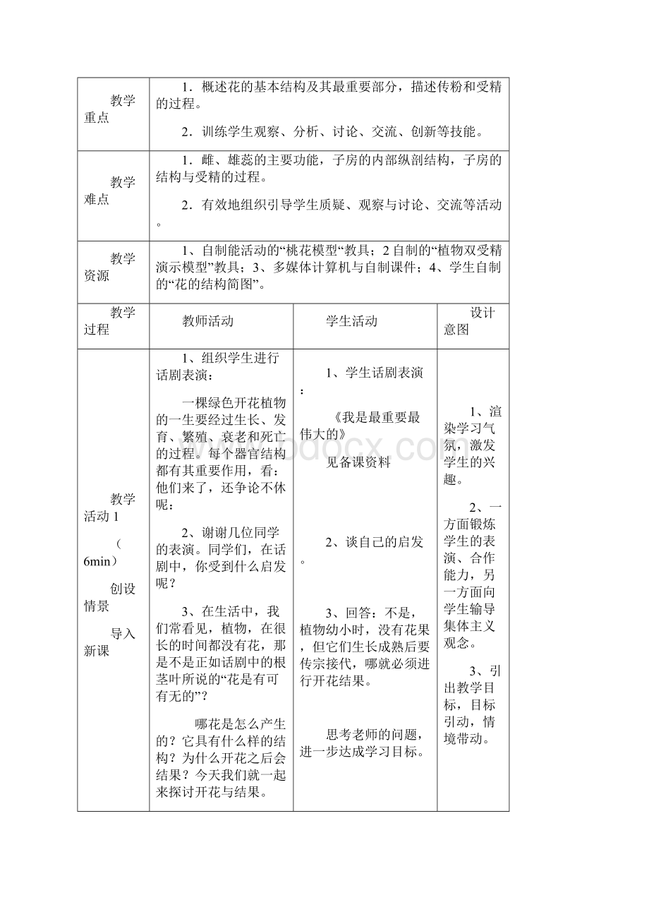 中考生物复习第四单元第一节绿色开花植物的一生开花与结果教学设计.docx_第3页