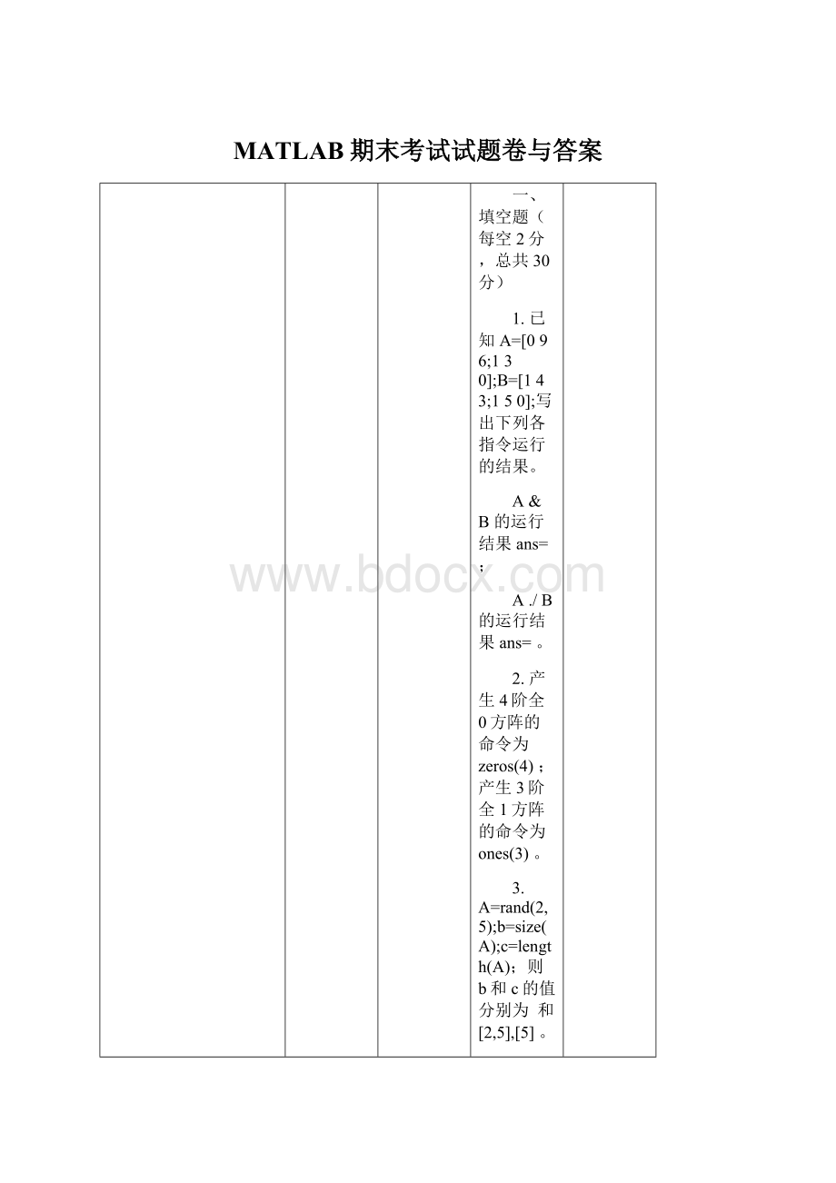 MATLAB期末考试试题卷与答案.docx_第1页